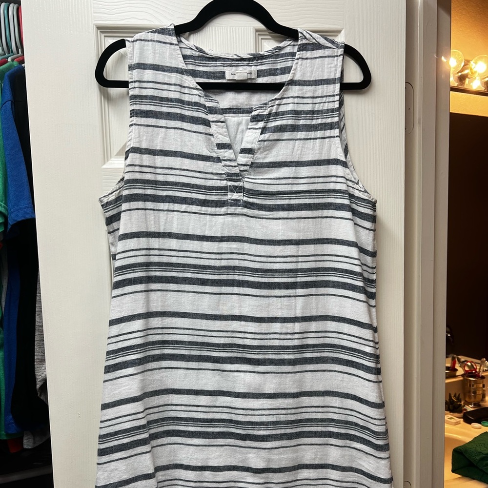 Blue and white striped dress